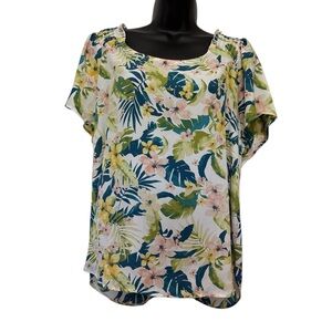 Pleione Multicolor Floral Smocking Shoulder Blouse